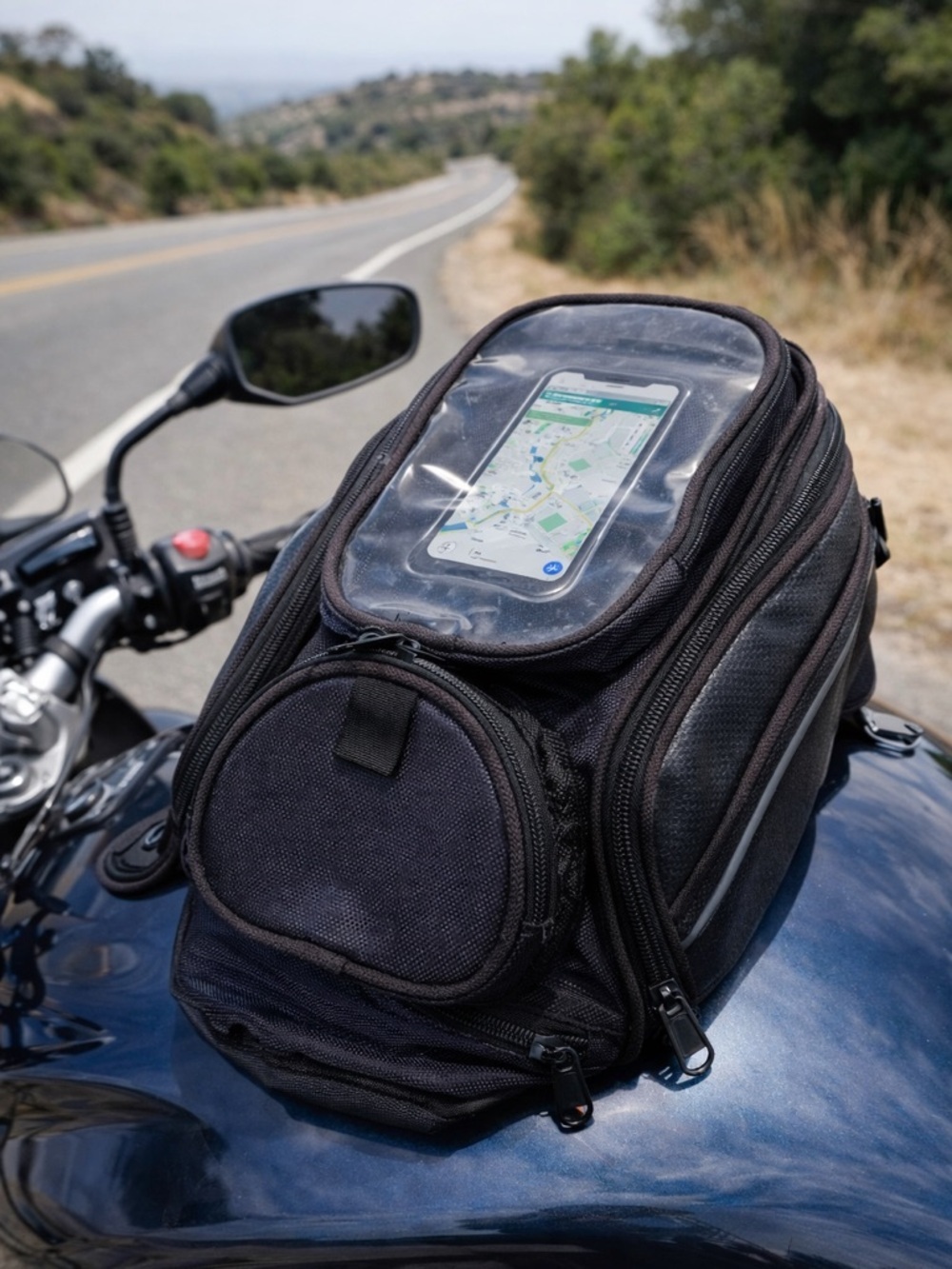 Motorcycle Tank Bag Dark purple Travel Storage Magnetic Multi Pocket Bike Bag